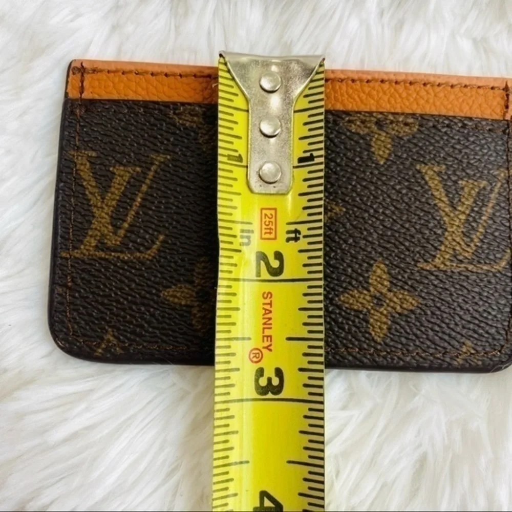 NEW L V Monogram Canvas Card Holder/Tan Leather